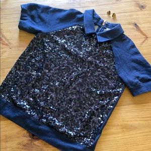 Kate Spade: Blue Sequin Short Sleeve Sweater